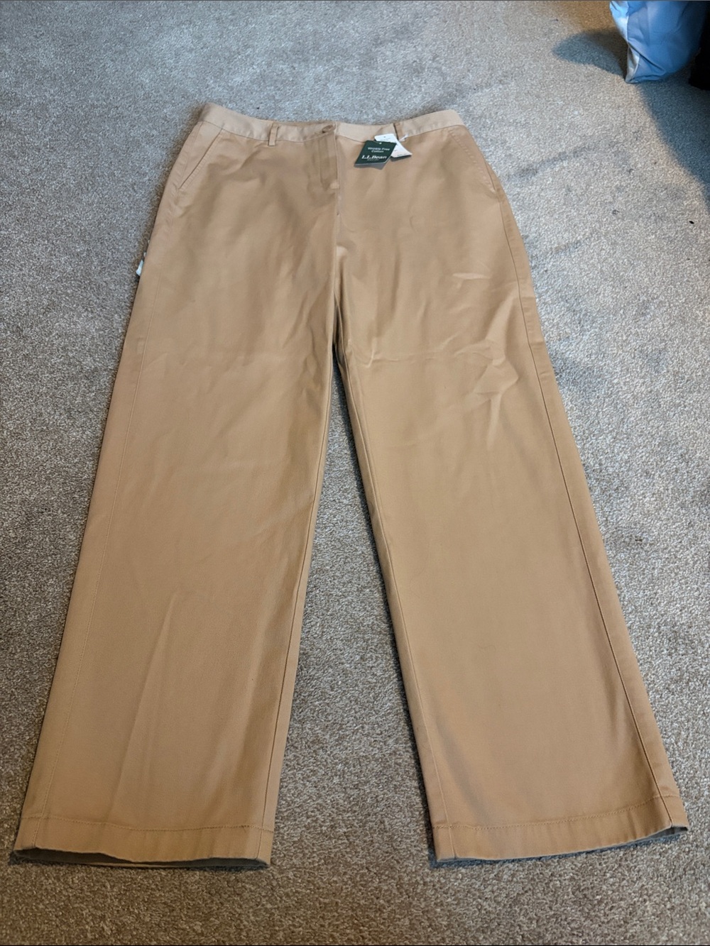 L.L. Bean Women's Bayside Twill Straight-Leg Pants in Tan size 10 medium tall